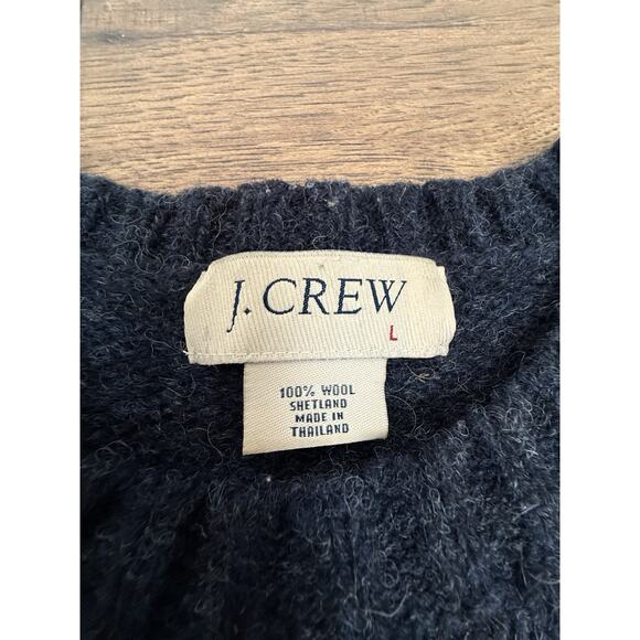 J. Crew 100% Shetland Wool Sweater Striped Pullover Crew Neck Blue Men’s Sz L - Picture 3 of 7